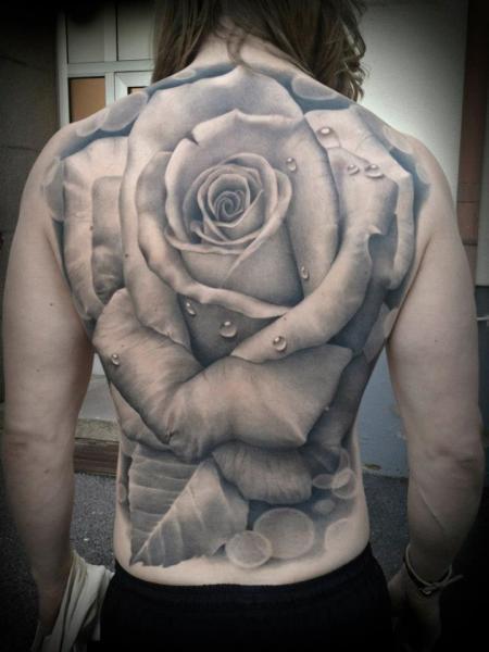 Cool Rose Tattoo On A Guys Back Tattoo on skin