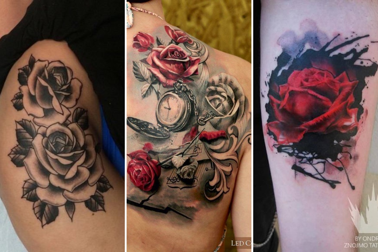 32+ Rose Tattoo Ideas Blooming With Timeless Botanical Elegance Featured 3-Panel Lookbook Collage