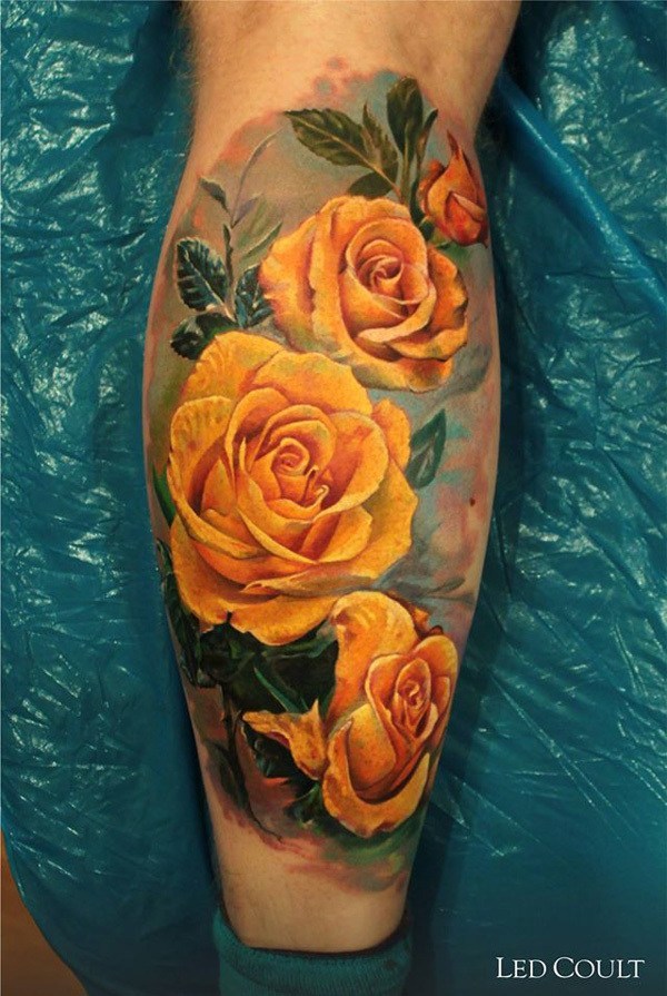 Led Coult yellow rose bush Tattoo on skin