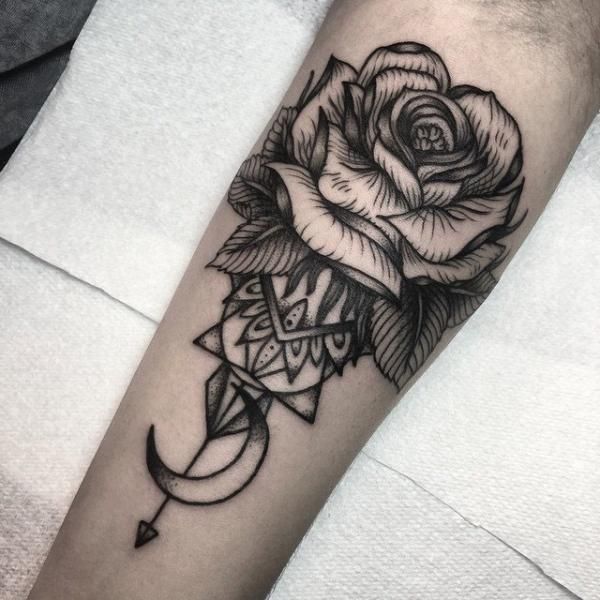 Rose moon body art Tattoo on skin