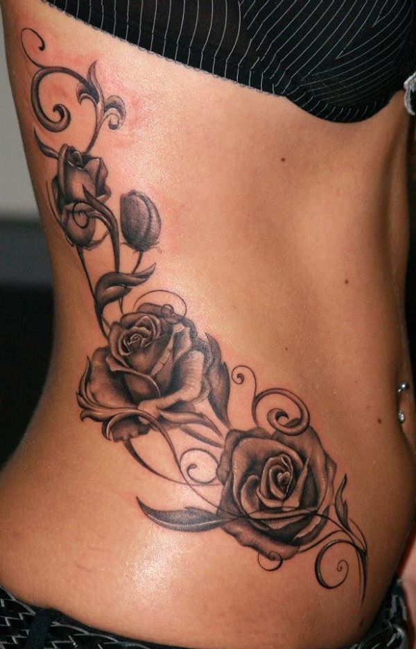 Side black rose tattoo Tattoo on skin