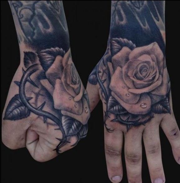 Thorn Detailed Rose Vine Tattoos Tattoo on skin