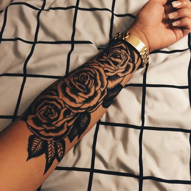 Tri Rose Flower Tattoos On A Girls Arm Tattoo on skin