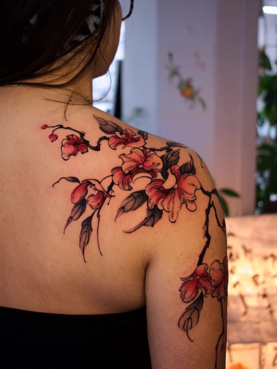 Captivating Sampaguita Tattoo on a Woman's Back Tattoo on skin