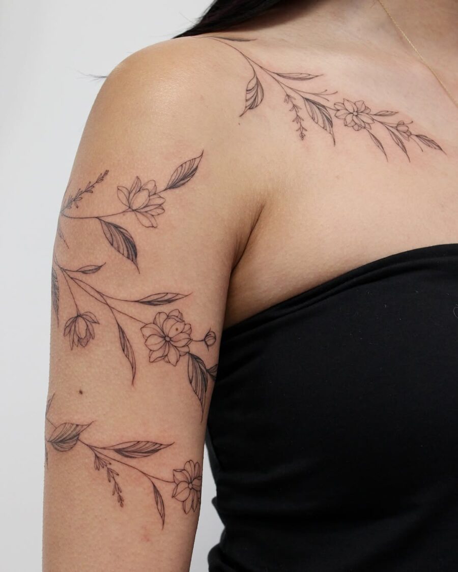 Elegant floral sampaguita tattoo design on shoulder Tattoo on skin