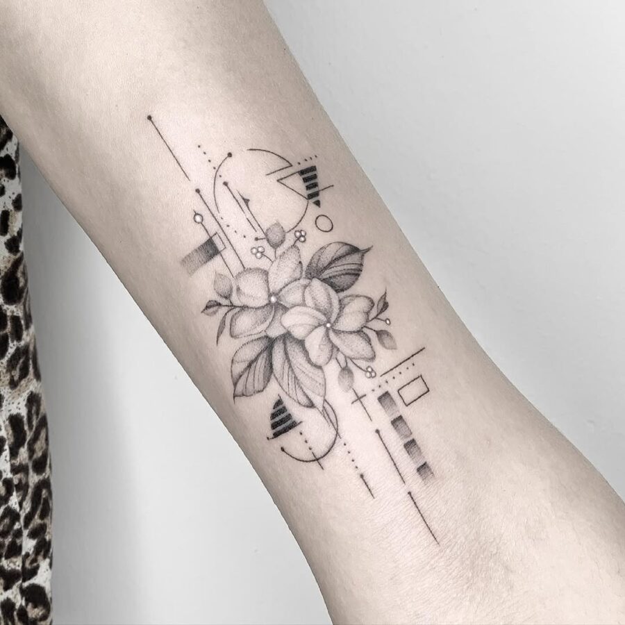 Elegant Sampaguita Tattoo with Geometric Elements Tattoo on skin