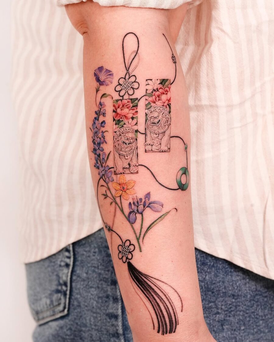 Vibrant Sampaguita Tattoo with Floral Elements Tattoo on skin