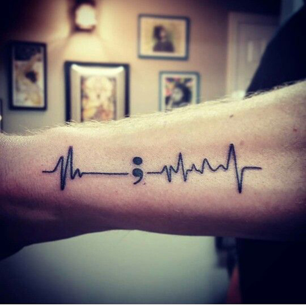 Semicolon in a Electrocardiogram Line Semicolon Tattoos Tattoo on skin