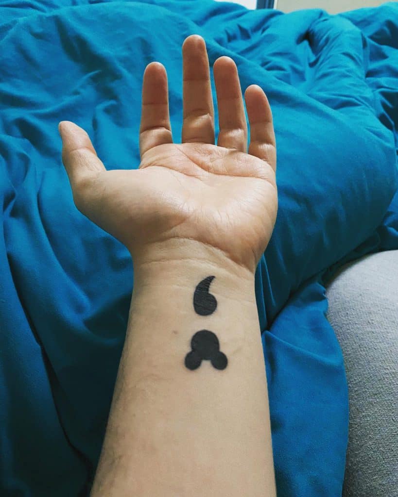 Simple Semicolon with a Disney Twist Semicolon Tattoos Tattoo on skin