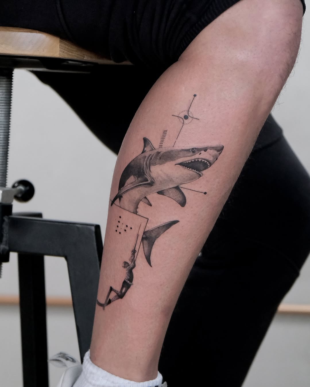 Modern Shark Tattoo with Abstract Elements Tattoo on skin