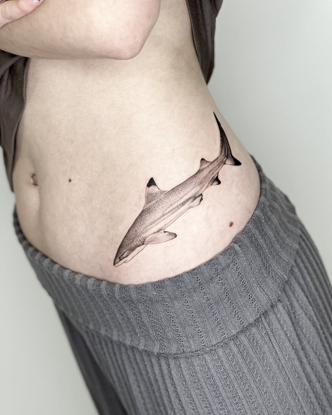 Realistic Shark Tattoo on Side Body Tattoo on skin