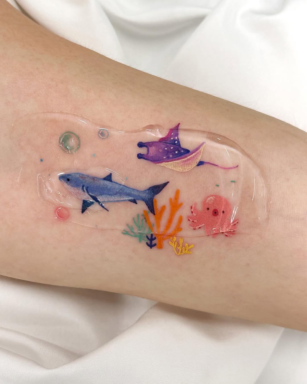 Vibrant Shark and Aquatic Creatures Tattoo Tattoo on skin