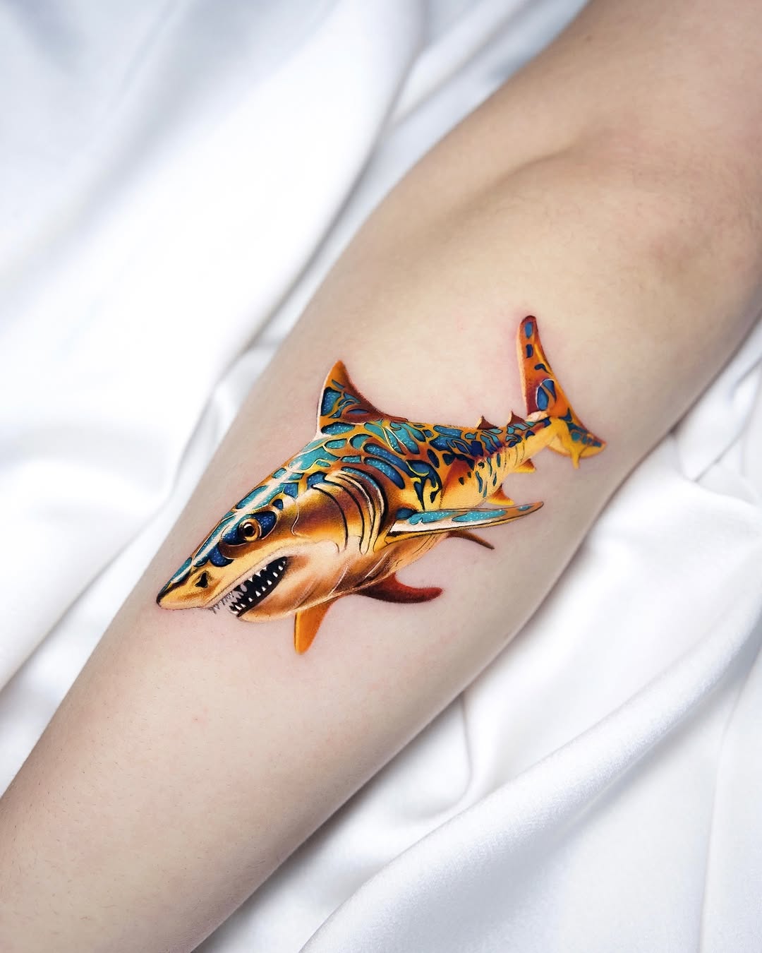 Vibrant shark tattoo with intricate details Tattoo on skin