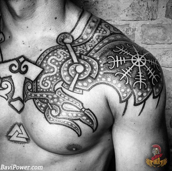 Aztec Inspired Winding Serpent Tribal Shoulder Tattoo Tattoo on skin