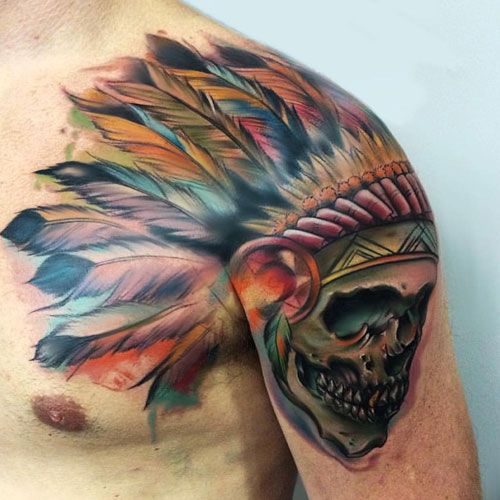 Black and White Warrior Woman Goddess Shoulder Tattoo Ideas shoulder tattoos