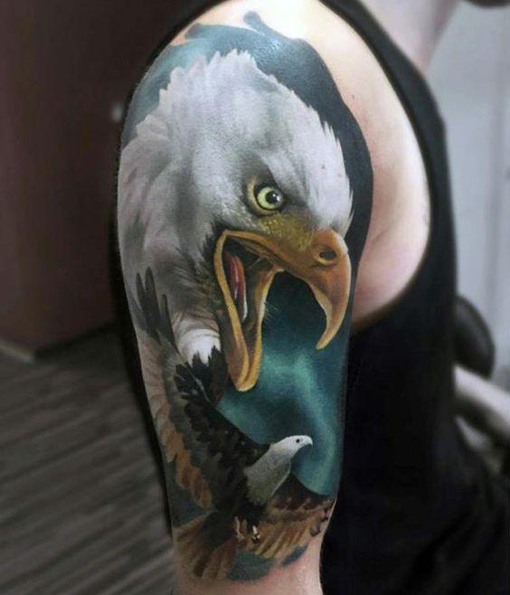 Screaming Bald Eagle Deeply Colored Shoulder Tattoo Tattoo on skin