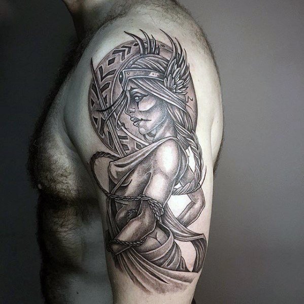 Robed Greek Inspired Woman Shoulder Tattoos Tattoo on skin