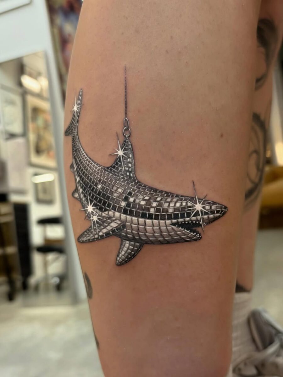 Glamorous shark silver ink tattoo design Tattoo on skin