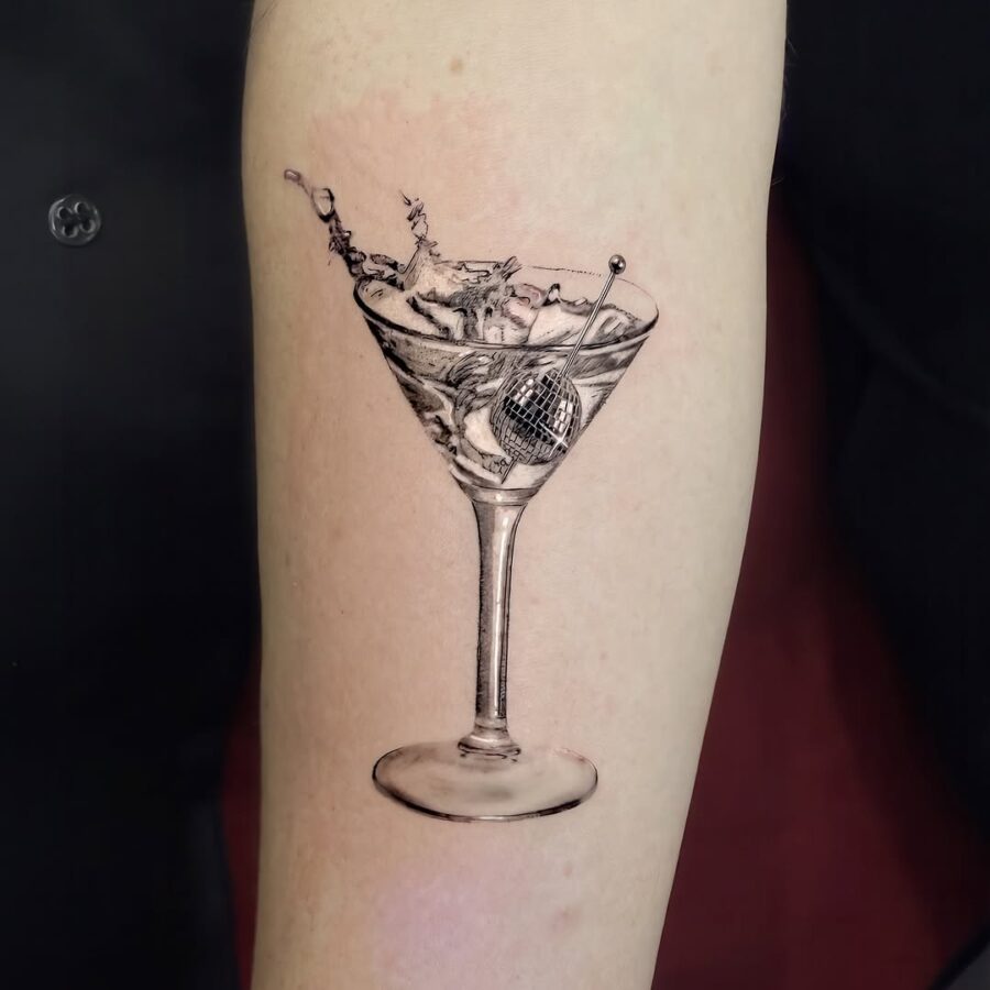 Stunning cocktail glass silver ink tattoo Tattoo on skin