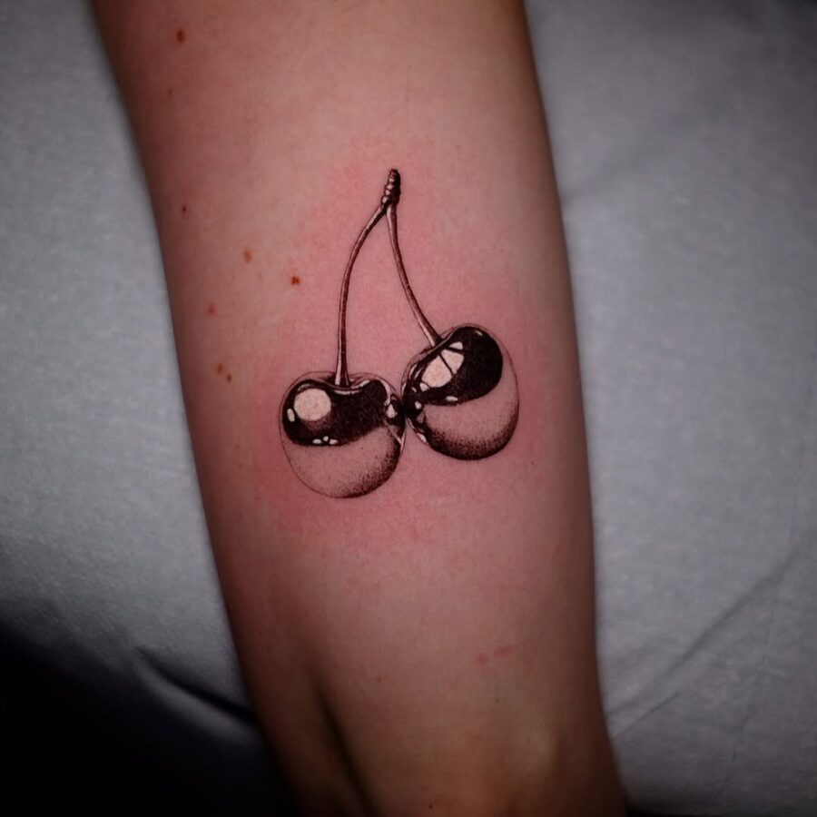 Stunning silver ink cherry tattoo design Tattoo on skin
