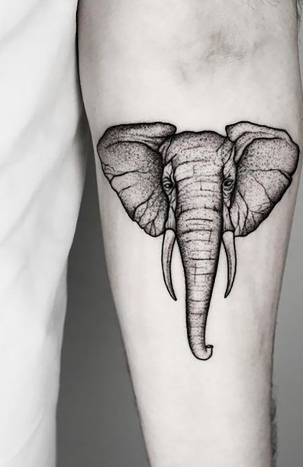 Detailed, Simple Elephant Head Tattoo Tattoo on skin