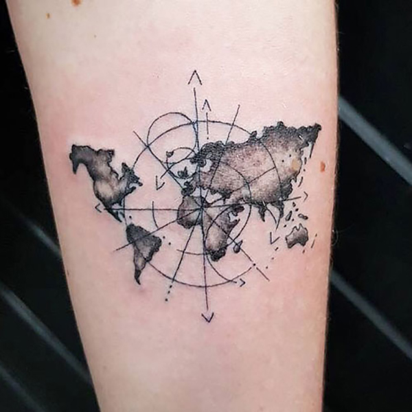 Simple Earth Map Compass Tattoo Tattoo on skin