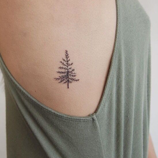 Simple Modern, Minimalist Tree Tattoo Tattoo on skin
