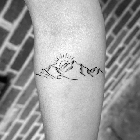 Simple Mountain and Sea Landscape Body Art simple tattoos