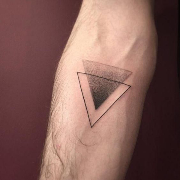 Simple Triangle Line with Shaded Triangle Tattoo Tattoo on skin