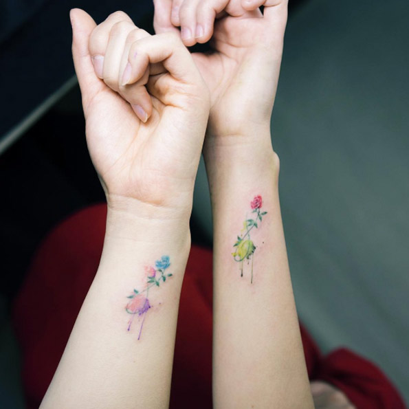 Adorable Infinity Flower Sister Tattoos Tattoo on skin