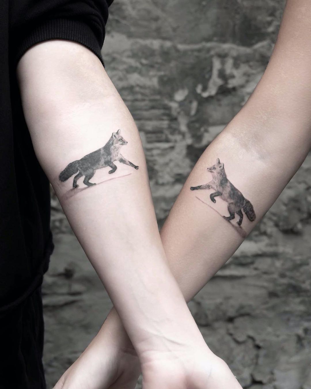 Black and White Fox Matching Tattoos Tattoo on skin