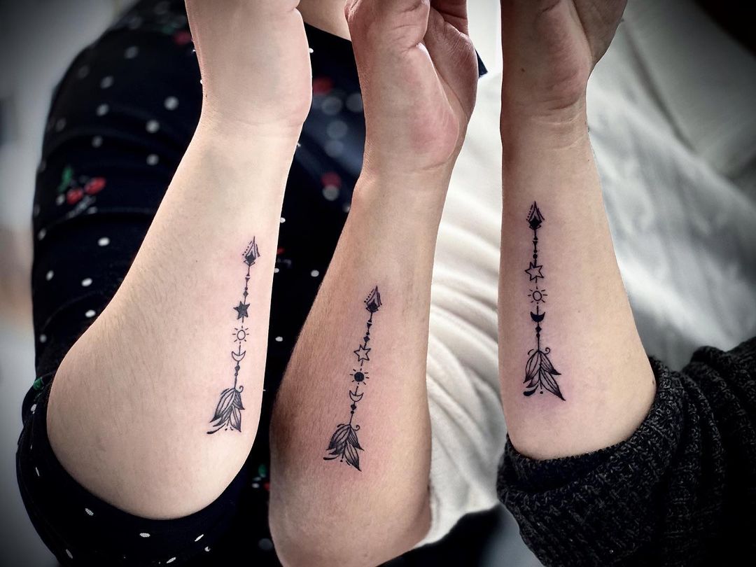 Celestial Arrow Sibling Tattoo Design Tattoo on skin