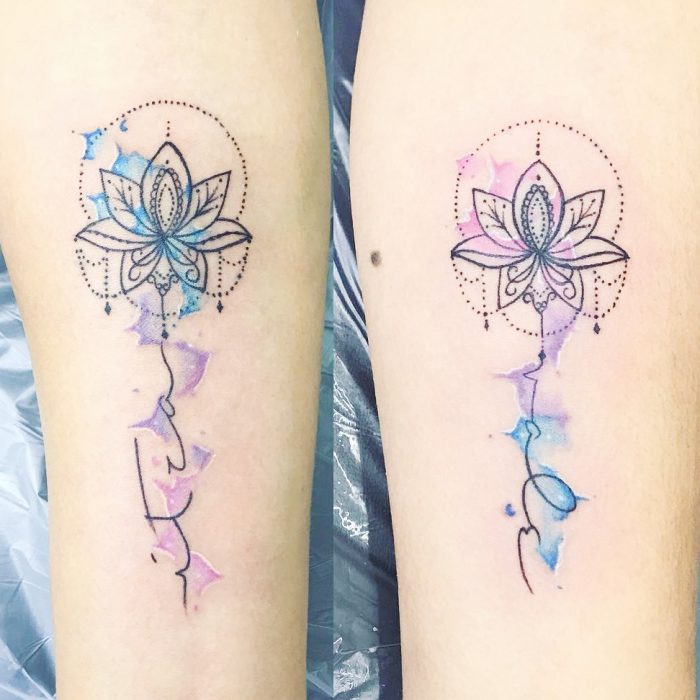 Cursive Watercolor Mandala Sister Tattoos Tattoo on skin