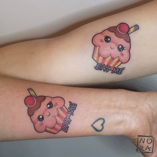 Cute Matching Cupcake Sister Tattoos Tattoo on skin