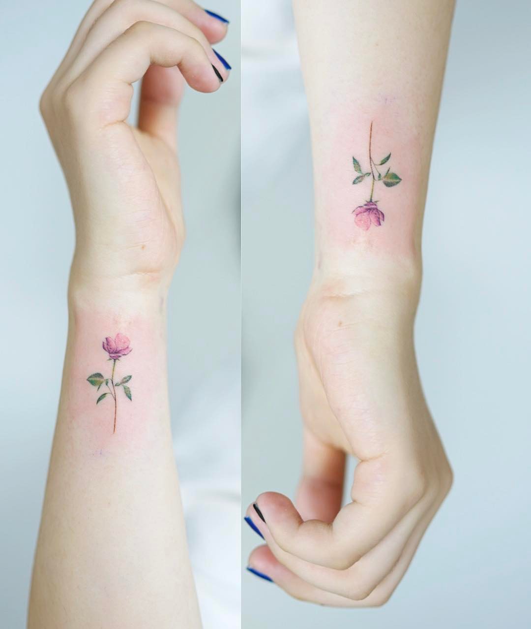 Cute Pink Rose Wrist Tattoo Tattoo on skin