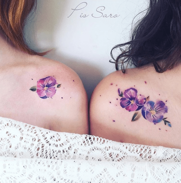 Cute Purple Flower Sister Tattoos Tattoo on skin