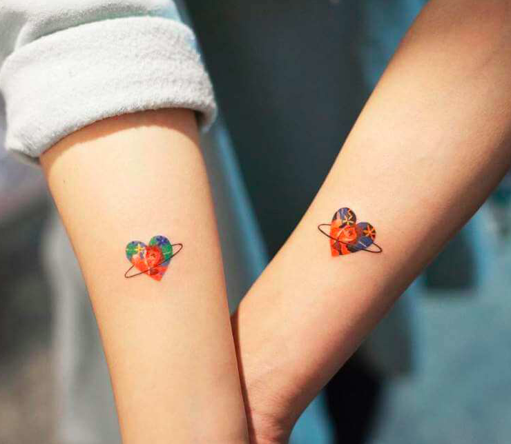 Graphic Heart Sister Tattoo Design Tattoo on skin