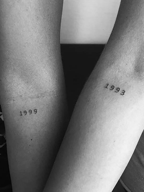 Simple Birth Year Sister Tattoos Tattoo on skin