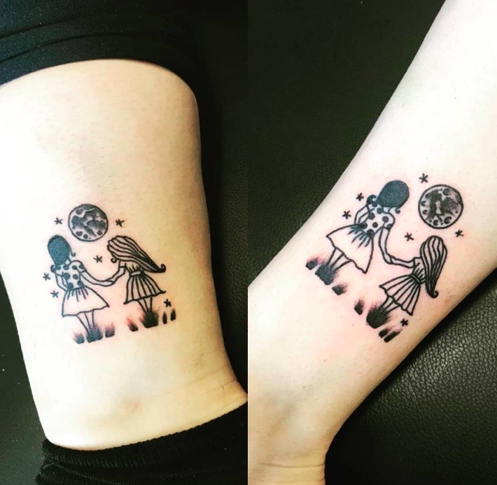 Sisters Under the Moon Tattoos Tattoo on skin