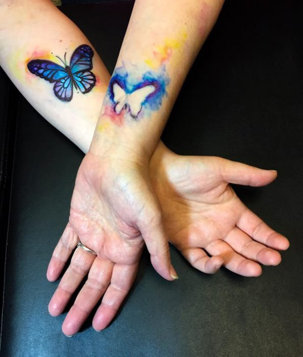Watercolor Butterfly Sister Tattoo Design Tattoo on skin
