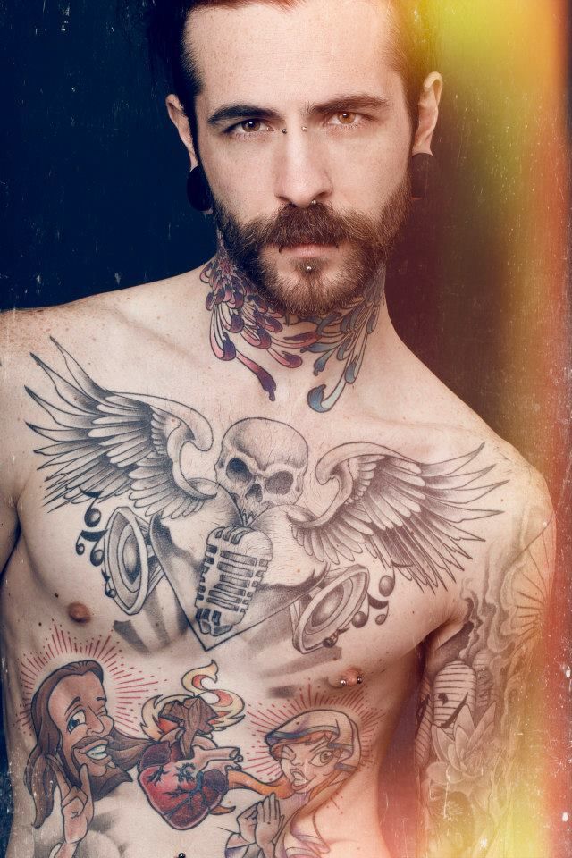 Black and white, music inspired, skull tattoo Tattoo on skin