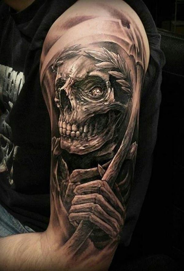 Epic skull tattoo on a guy’s arm Tattoo on skin