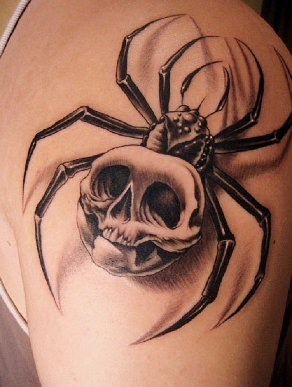 Unique spider with a skull 3D effect Tattoo on skin