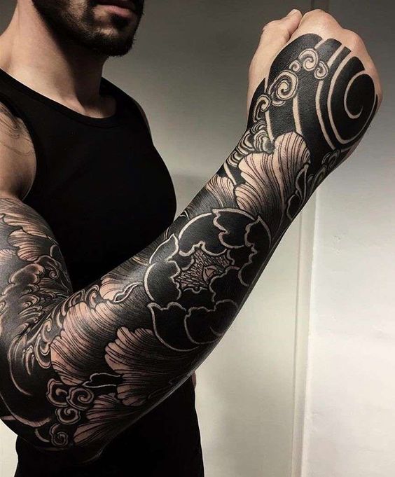 Black and White Floral Hand Sleeve Sleeve Tattoo Ideas Tattoo on skin