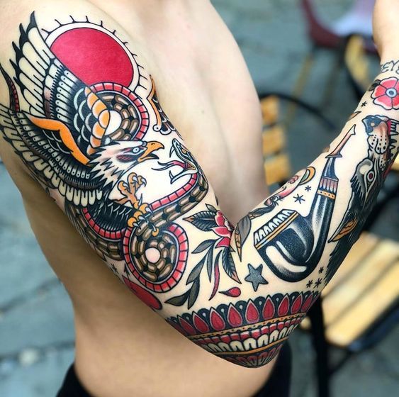 Classic Pieces Sleeve with Eagle and Serpent Sleeve Tattoo Ideas Tattoo on skin