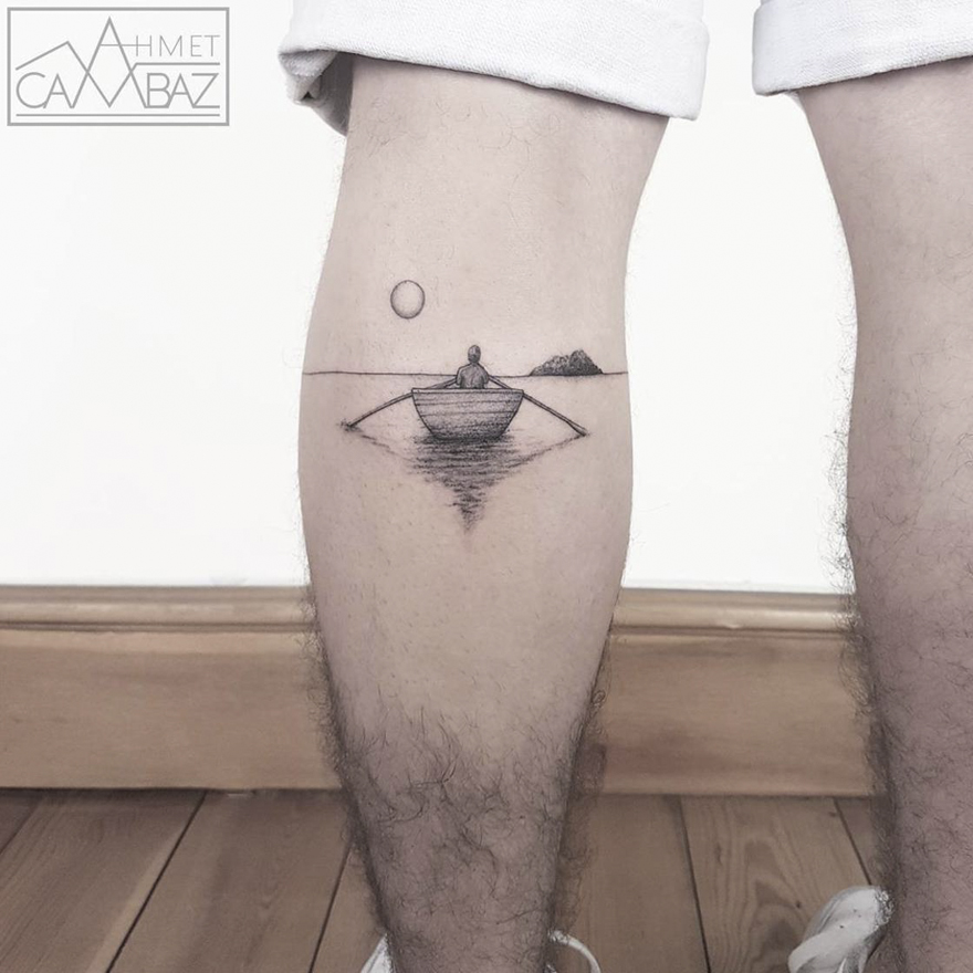 Serene Boat View for the Lake Lovers Tattoo on skin