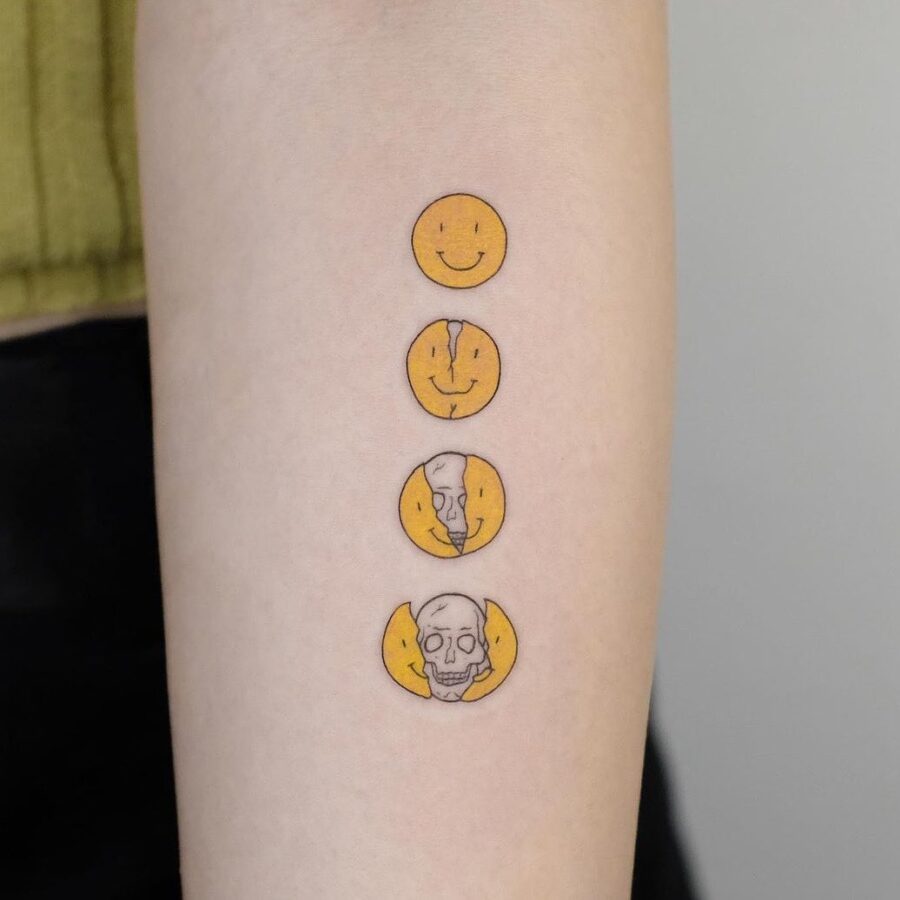Happiness to Somberness in Ink Tattoo on skin