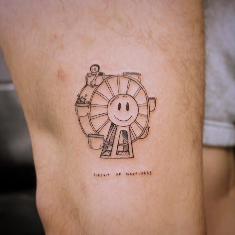 Joyful Smiley with Ferris Wheel Tattoo Design Tattoo on skin