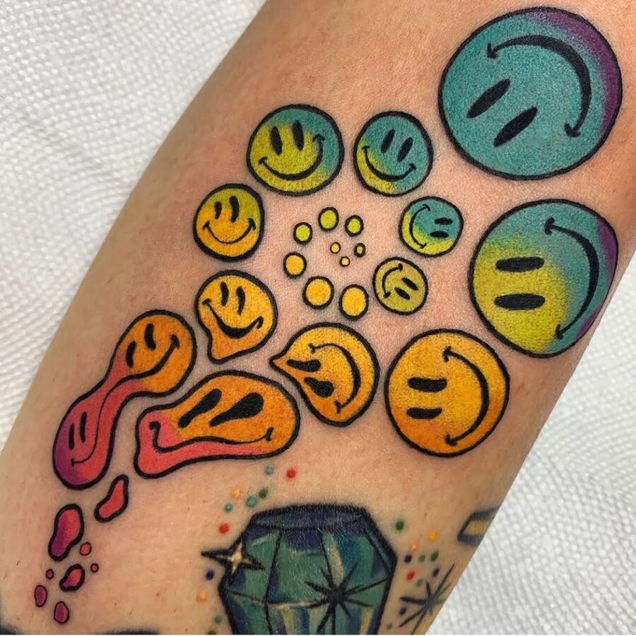 Vibrant Smiley Face Tattoo Collection Tattoo on skin
