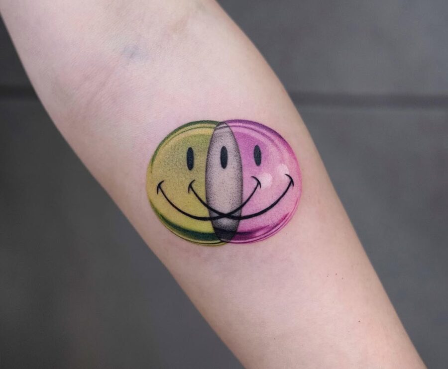 Vibrant Smiley Faces Expressing Joy and Unity Tattoo on skin